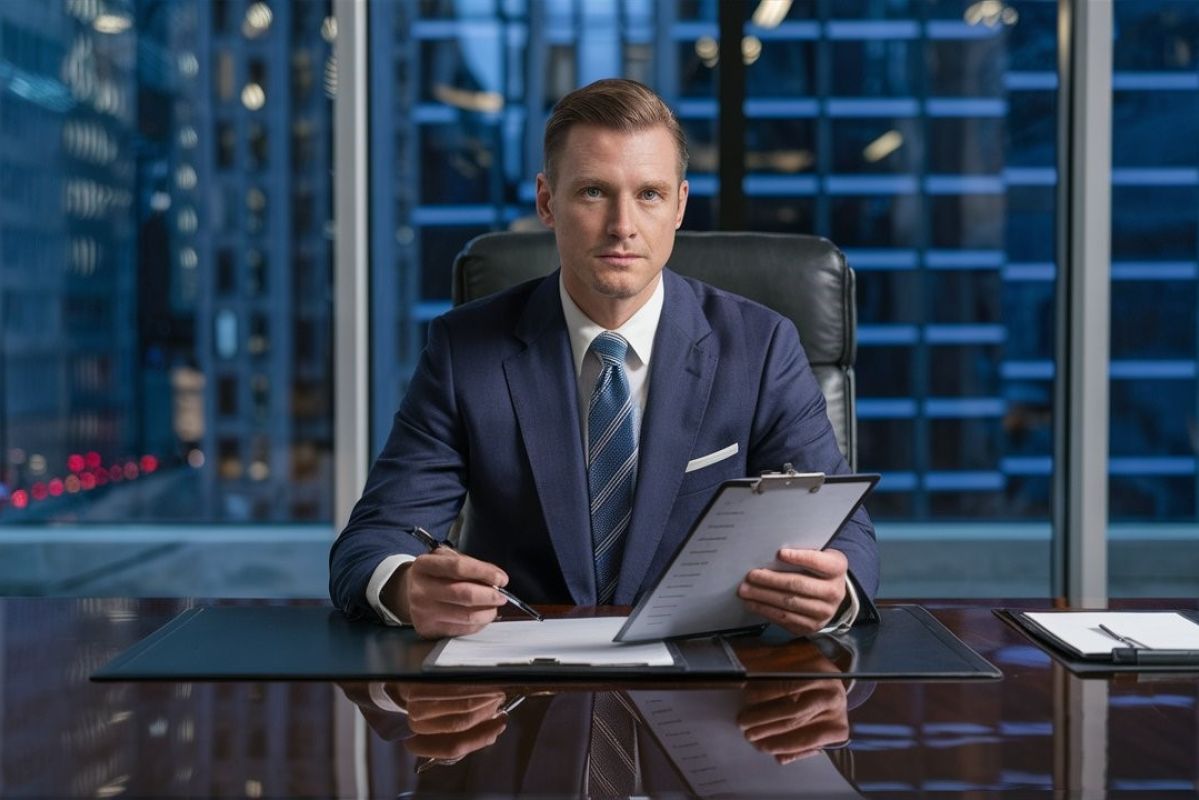 Geschäftsführer mit Checkliste Krankentagegeld