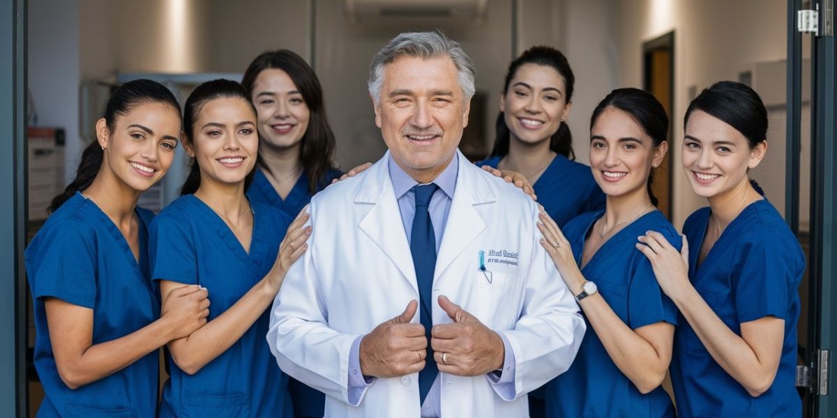 Arzt mit Mitarbeitern